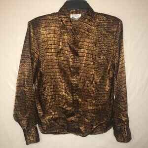 Tess Ladies' LS Blouse Snakeskin Print Brown Copper Black Size 6